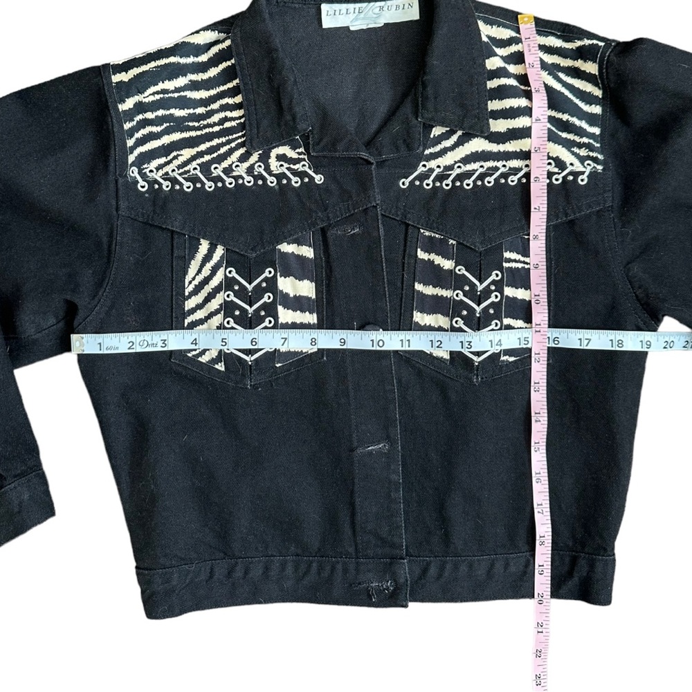 Lillie Rubin Black Jean Jacket and Pants Set with White Zebra Accents - Picture 6 of 13